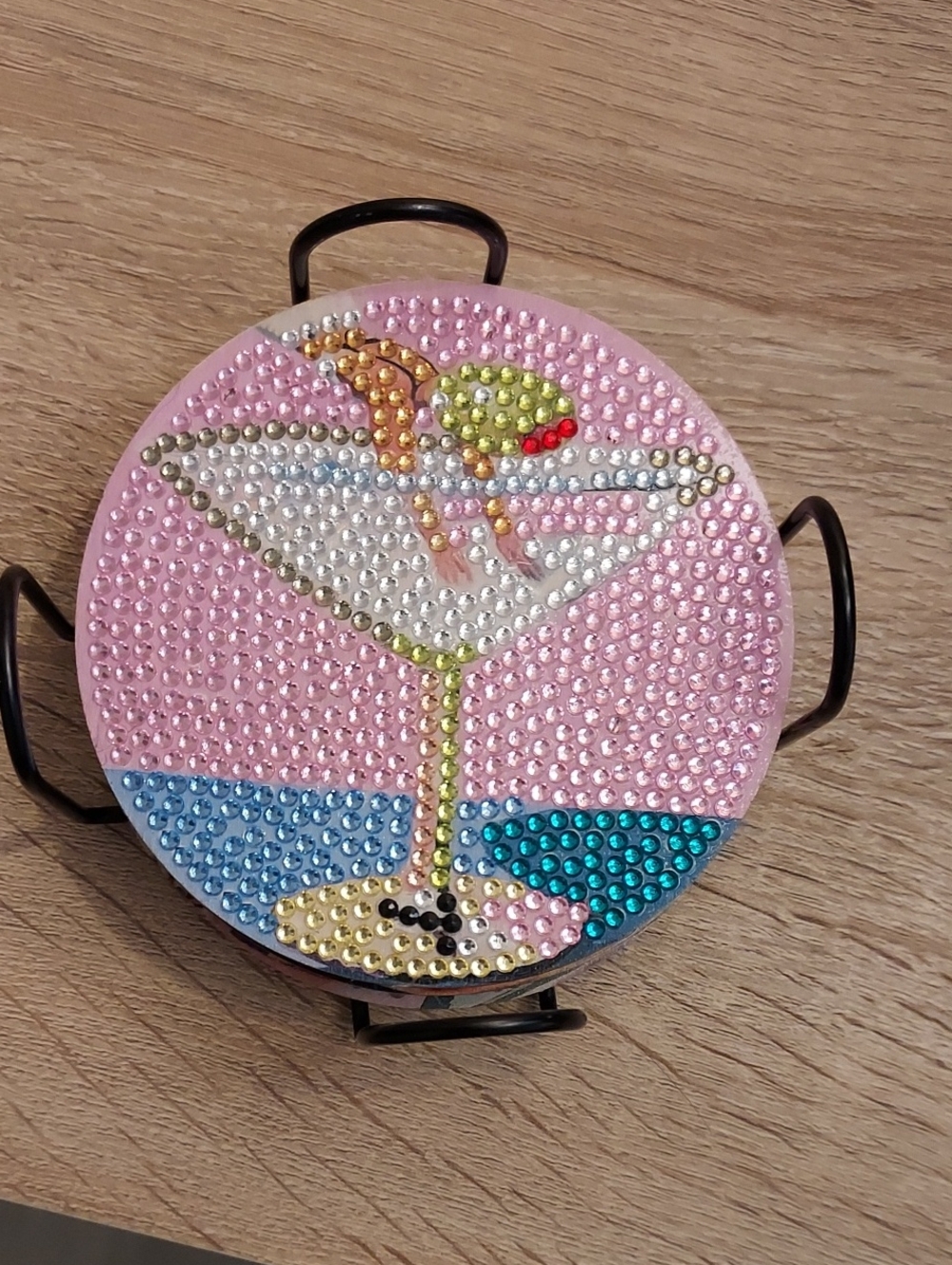 Handcrafted Diamond Painting Crystal Drink Coaster Set Of 7 With Holder